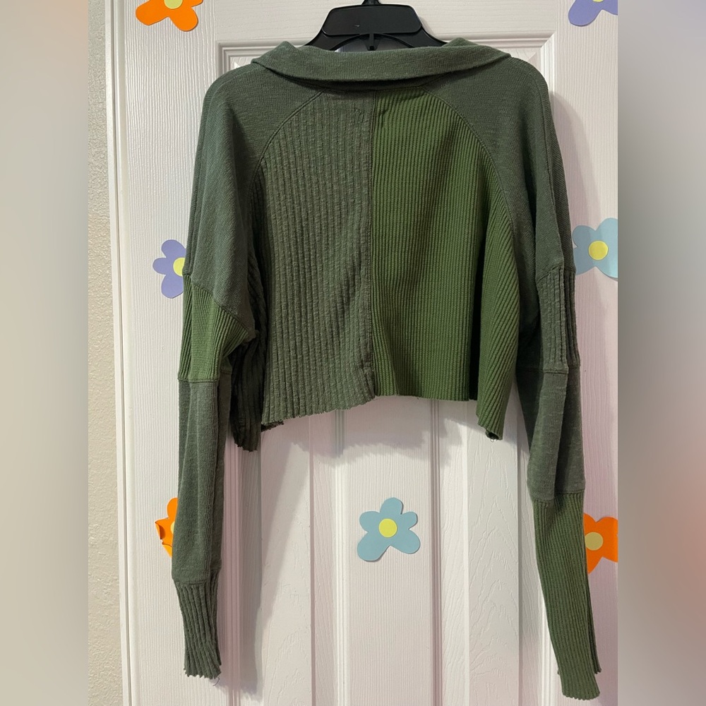 Bdg Olive Ribbed Patch Work Button-Up Top - image 4